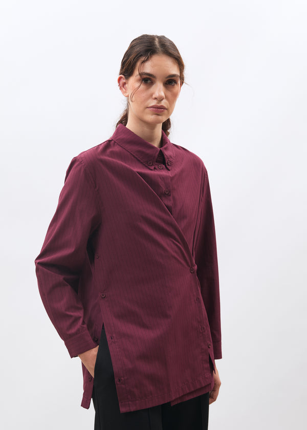 Chemise longue bordeaux à rayures - BORDEAUX#couleur_BORDEAUX