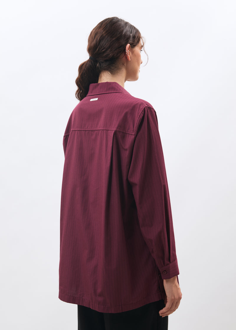 Chemise longue bordeaux à rayures - BORDEAUX#couleur_BORDEAUX