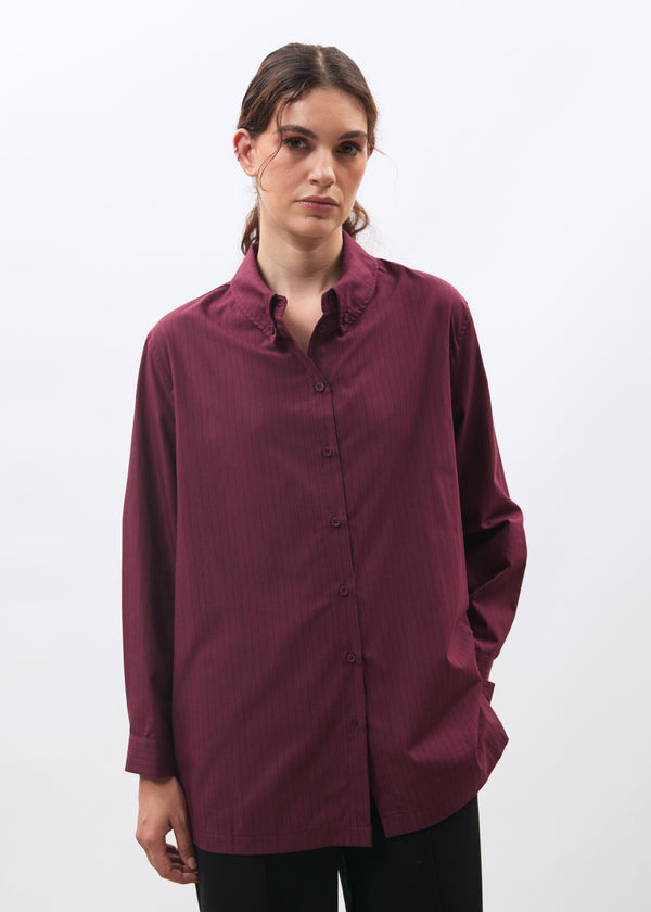 Chemise longue bordeaux à rayures - BORDEAUX#couleur_BORDEAUX