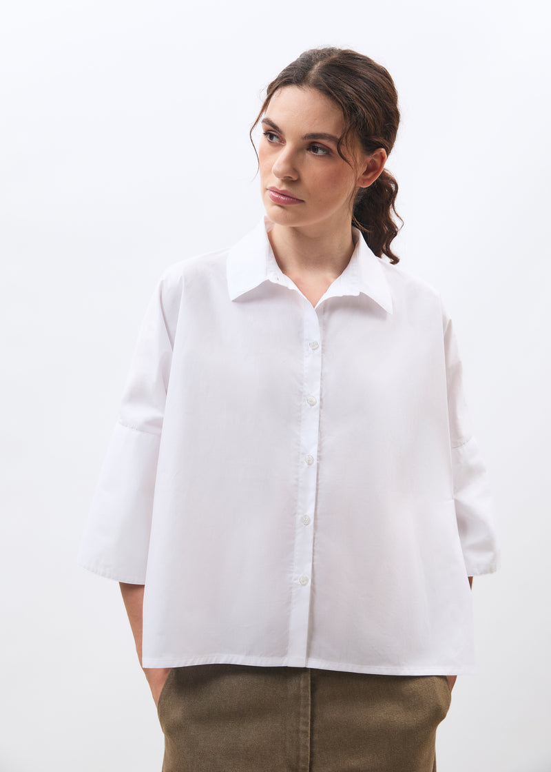 Chemise blanche manches courtes en popeline de coton - BLANC#couleur_BLANC