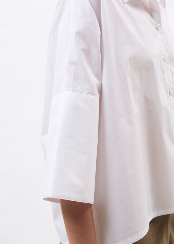Chemise blanche manches courtes en popeline de coton - BLANC#couleur_BLANC