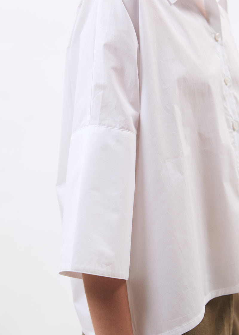 Chemise blanche manches courtes en popeline de coton - BLANC#couleur_BLANC