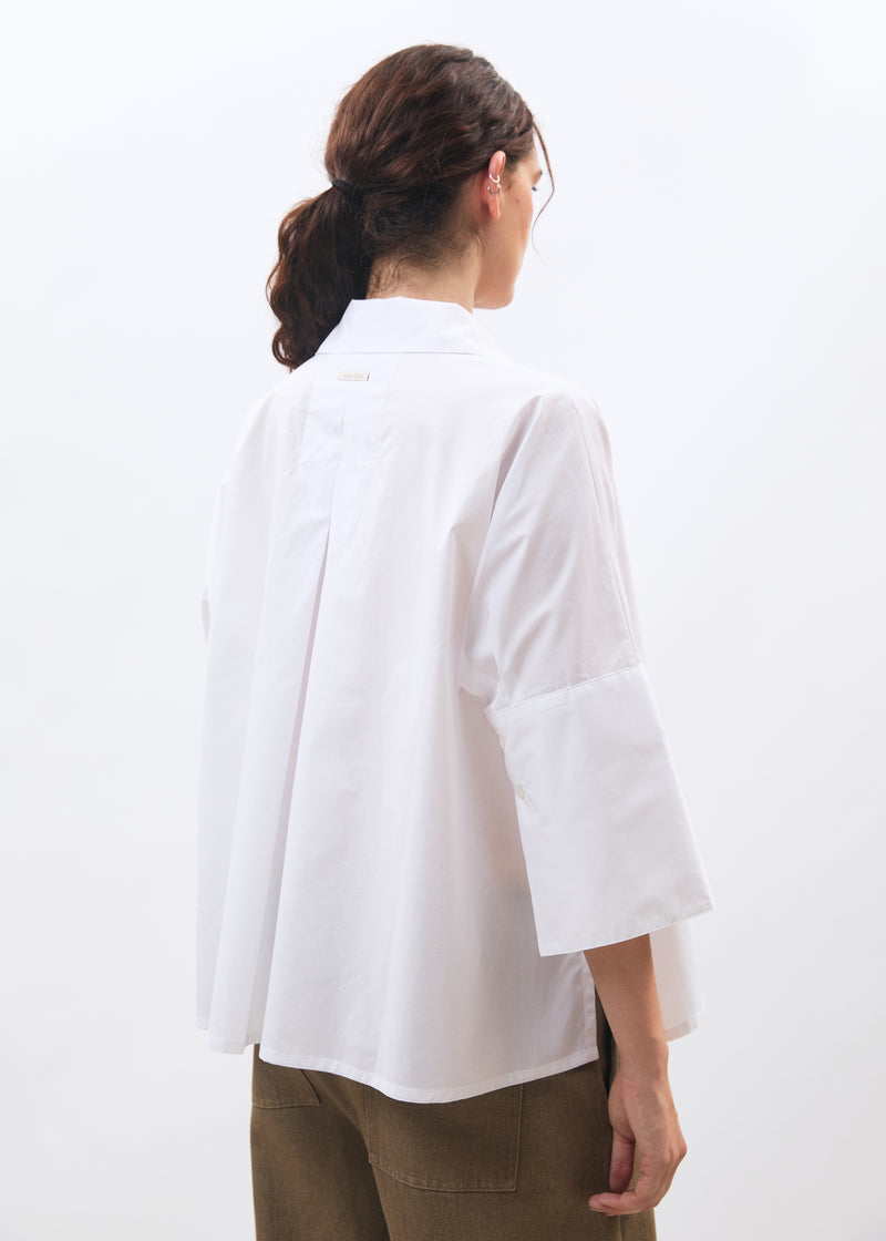 Chemise blanche manches courtes en popeline de coton - BLANC#couleur_BLANC