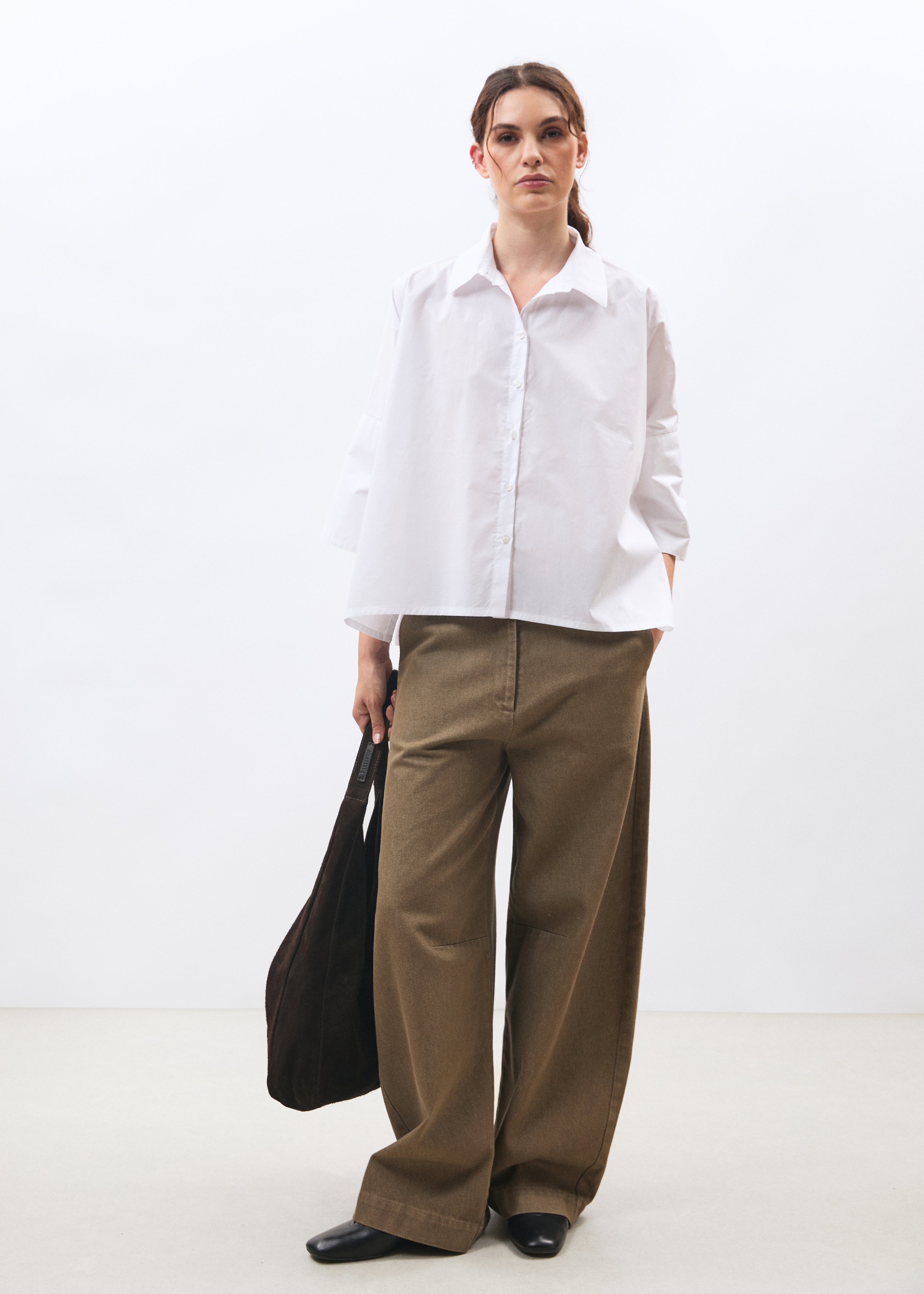 Chemise blanche manches courtes en popeline de coton - BLANC#couleur_BLANC