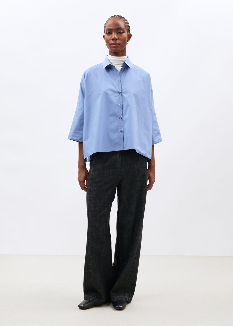 Chemise bleu clair manches courtes en popeline de coton - CIEL#couleur_CIEL