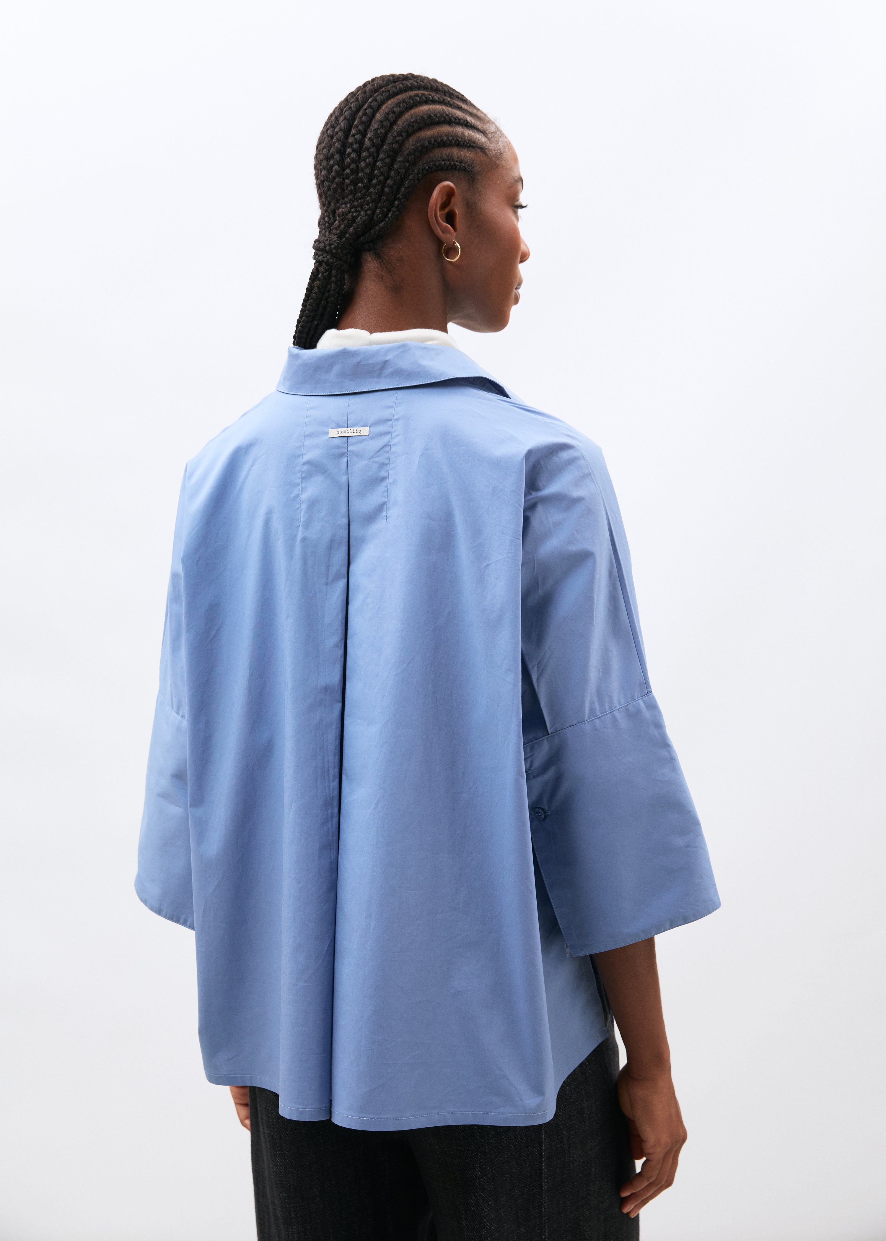 Chemise bleu clair manches courtes en popeline de coton - CIEL#couleur_CIEL