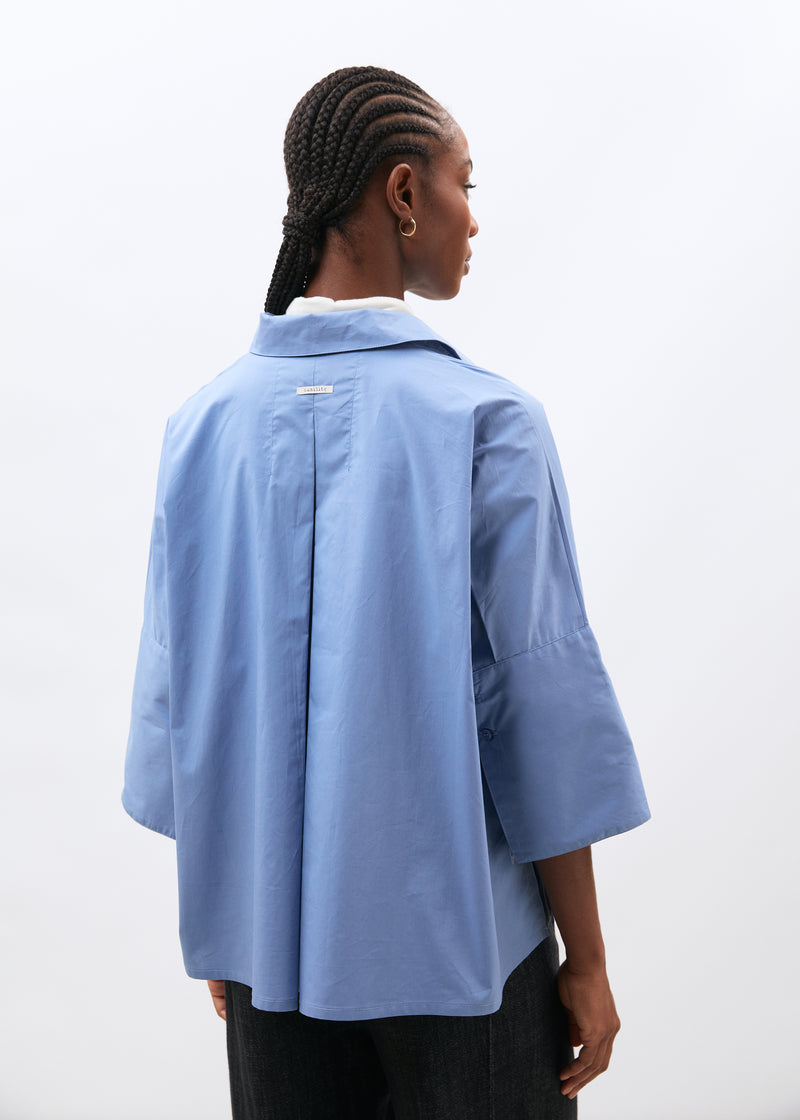 Chemise bleu clair manches courtes en popeline de coton - CIEL#couleur_CIEL
