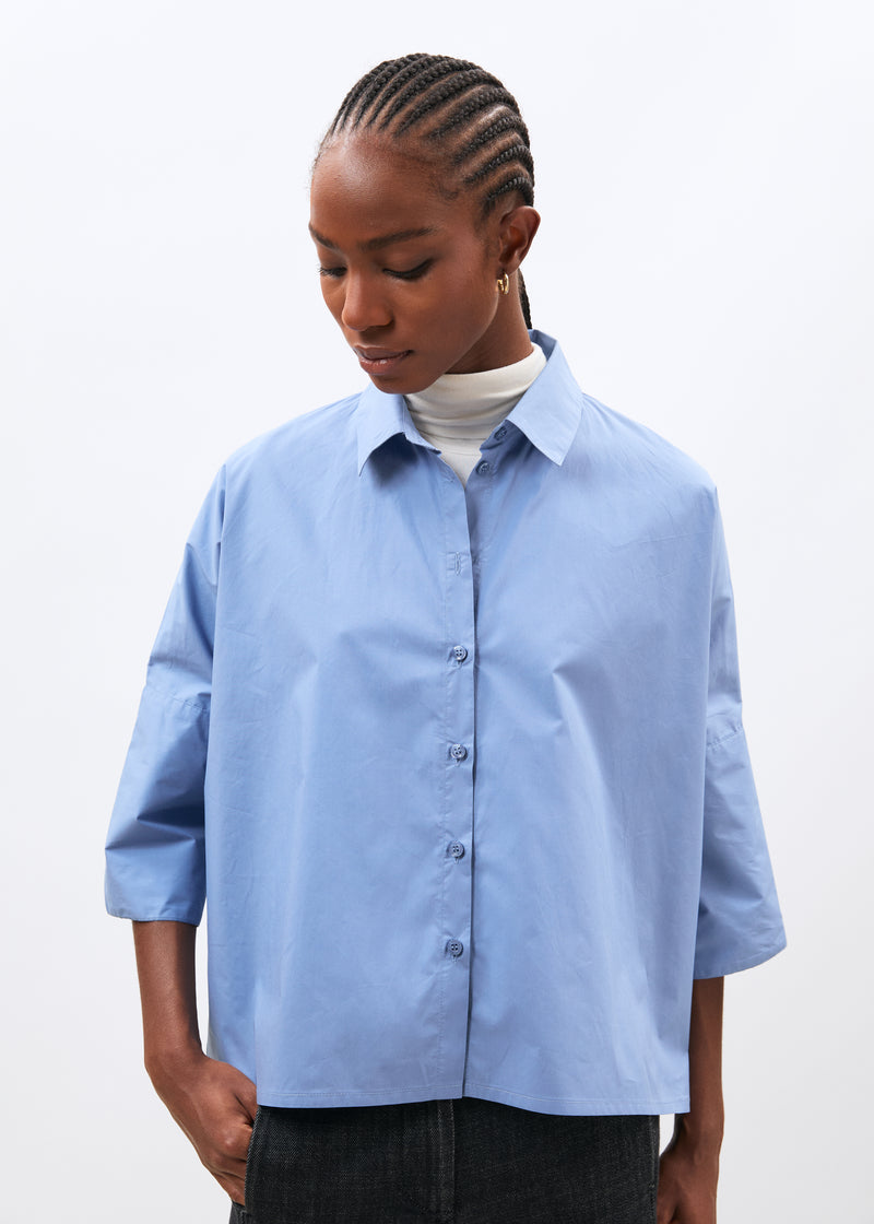 Chemise bleu clair manches courtes en popeline de coton - CIEL#couleur_CIEL