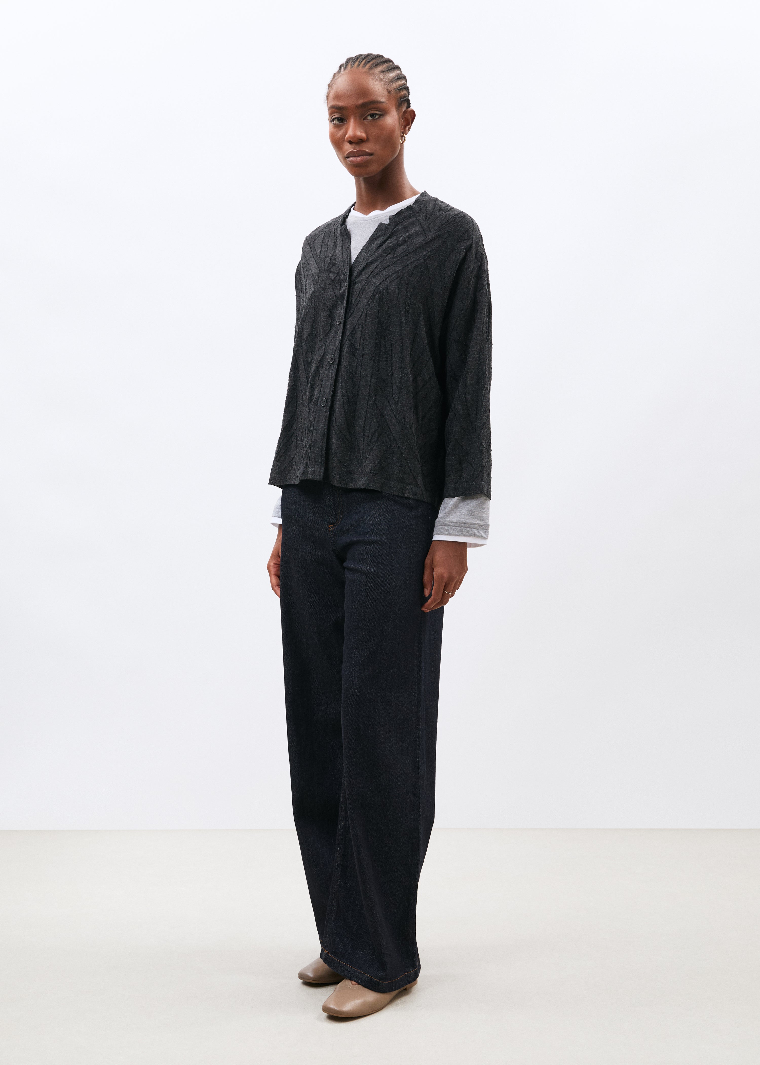 Chemise grise manches 3/4 en flanelle - ANTHRACITE#couleur_ANTHRACITE