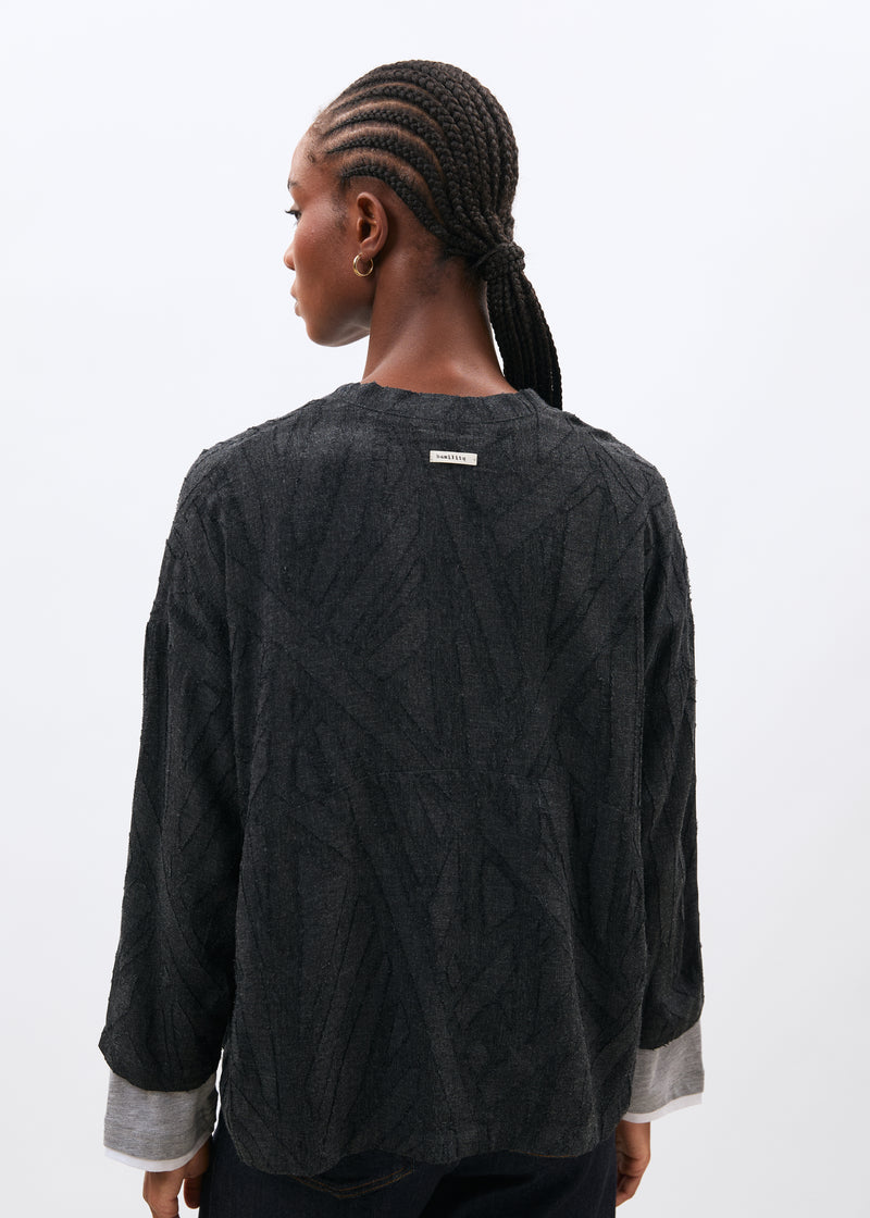 Chemise grise manches 3/4 en flanelle - ANTHRACITE#couleur_ANTHRACITE