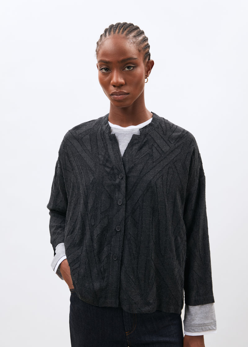 Chemise grise manches 3/4 en flanelle - ANTHRACITE#couleur_ANTHRACITE