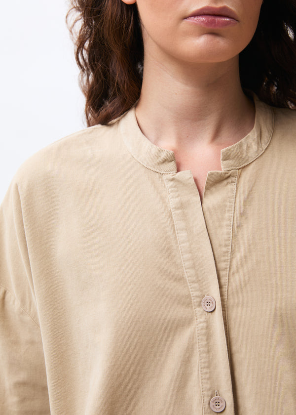 Chemise beige manches 3/4 en velours côtelé - SABLE#couleur_SABLE