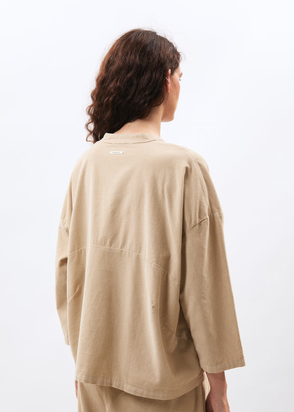Chemise beige manches 3/4 en velours côtelé - SABLE#couleur_SABLE