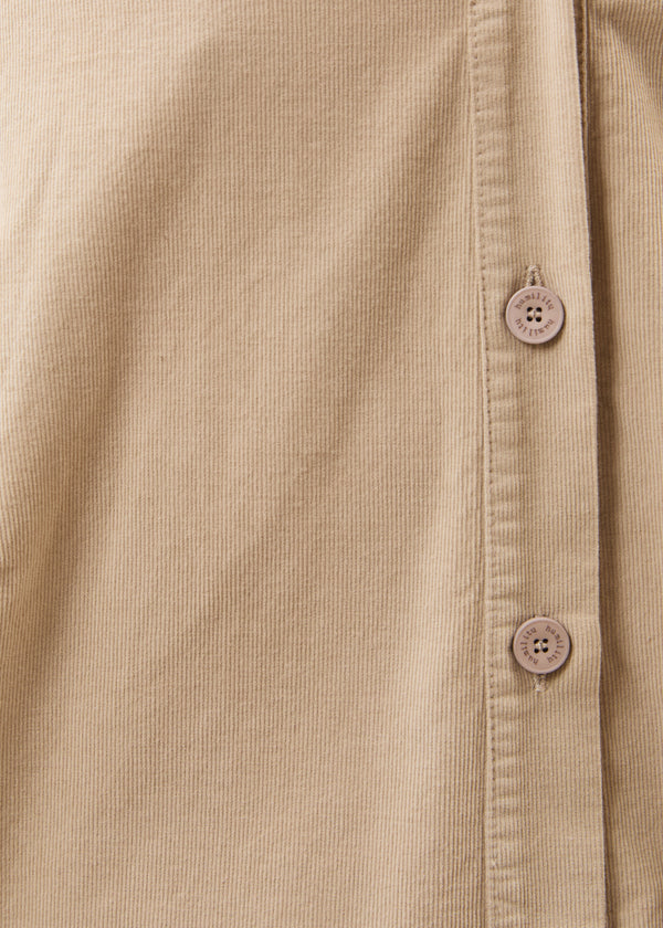 Chemise beige manches 3/4 en velours côtelé - SABLE#couleur_SABLE