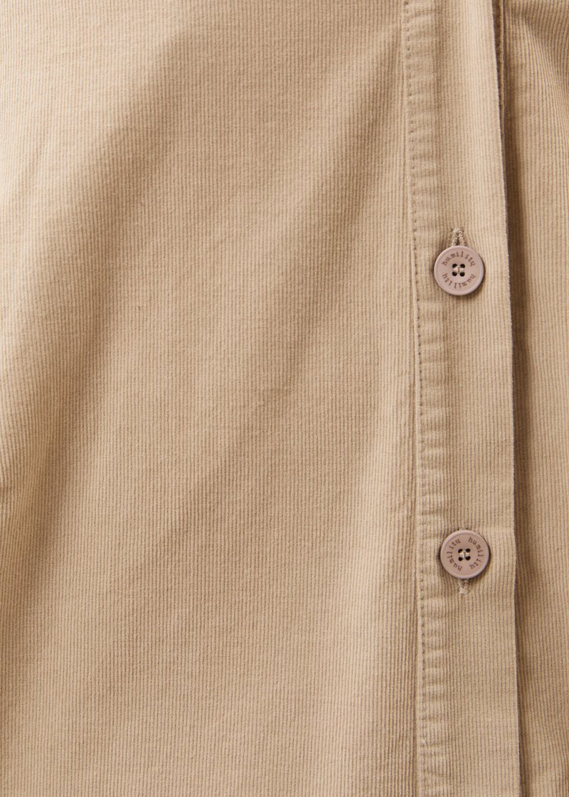 Chemise beige manches 3/4 en velours côtelé - SABLE#couleur_SABLE