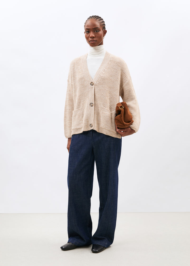Cardigan écru manches longues col V - OFF WHITE#couleur_OFF WHITE