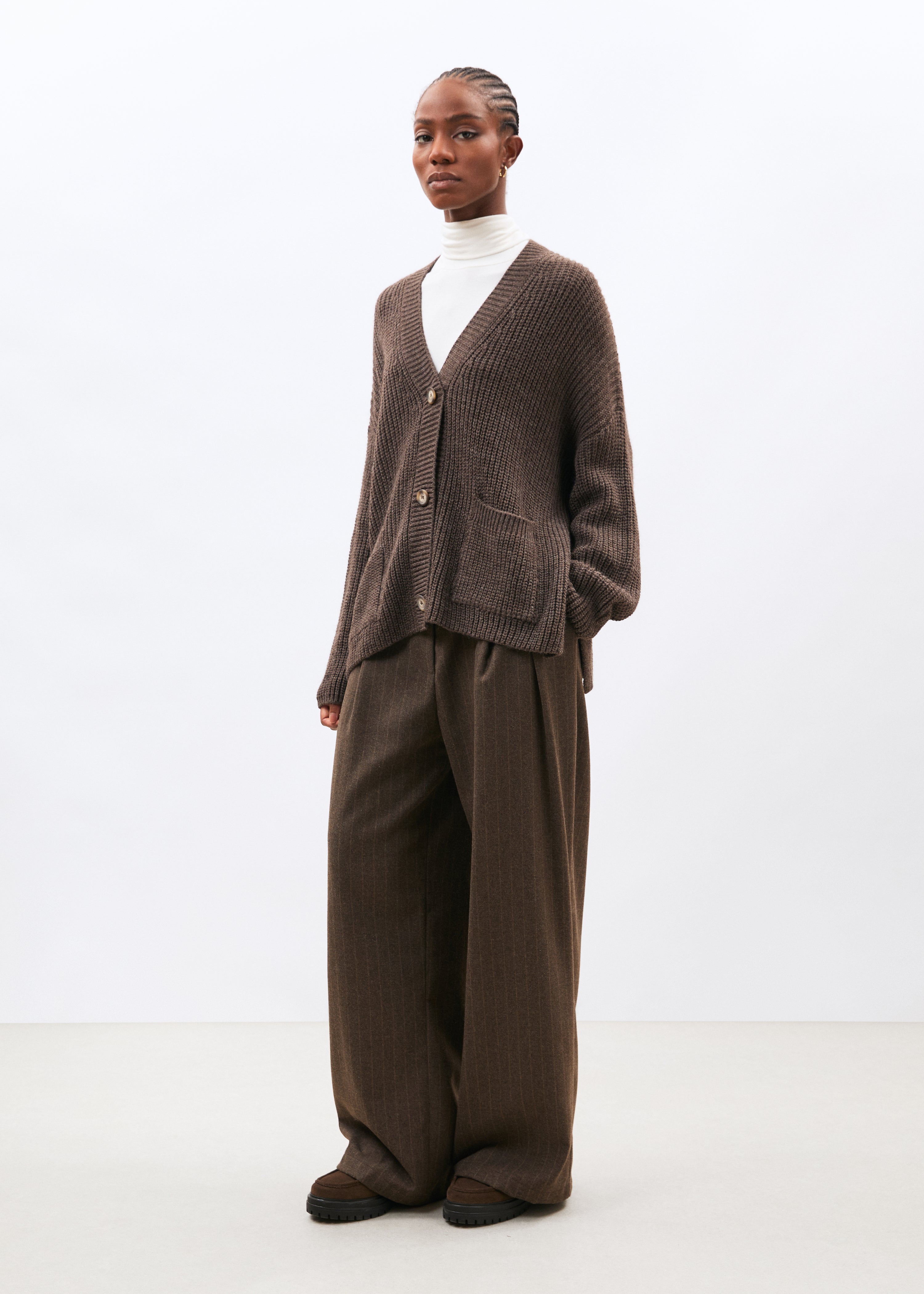 Cardigan taupe manches longues col V - TAUPE#couleur_TAUPE