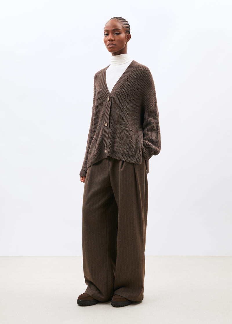 Cardigan taupe manches longues col V - TAUPE#couleur_TAUPE