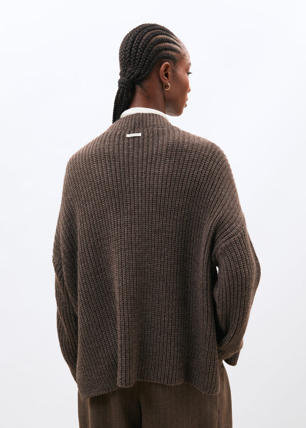 Cardigan taupe manches longues col V - TAUPE#couleur_TAUPE