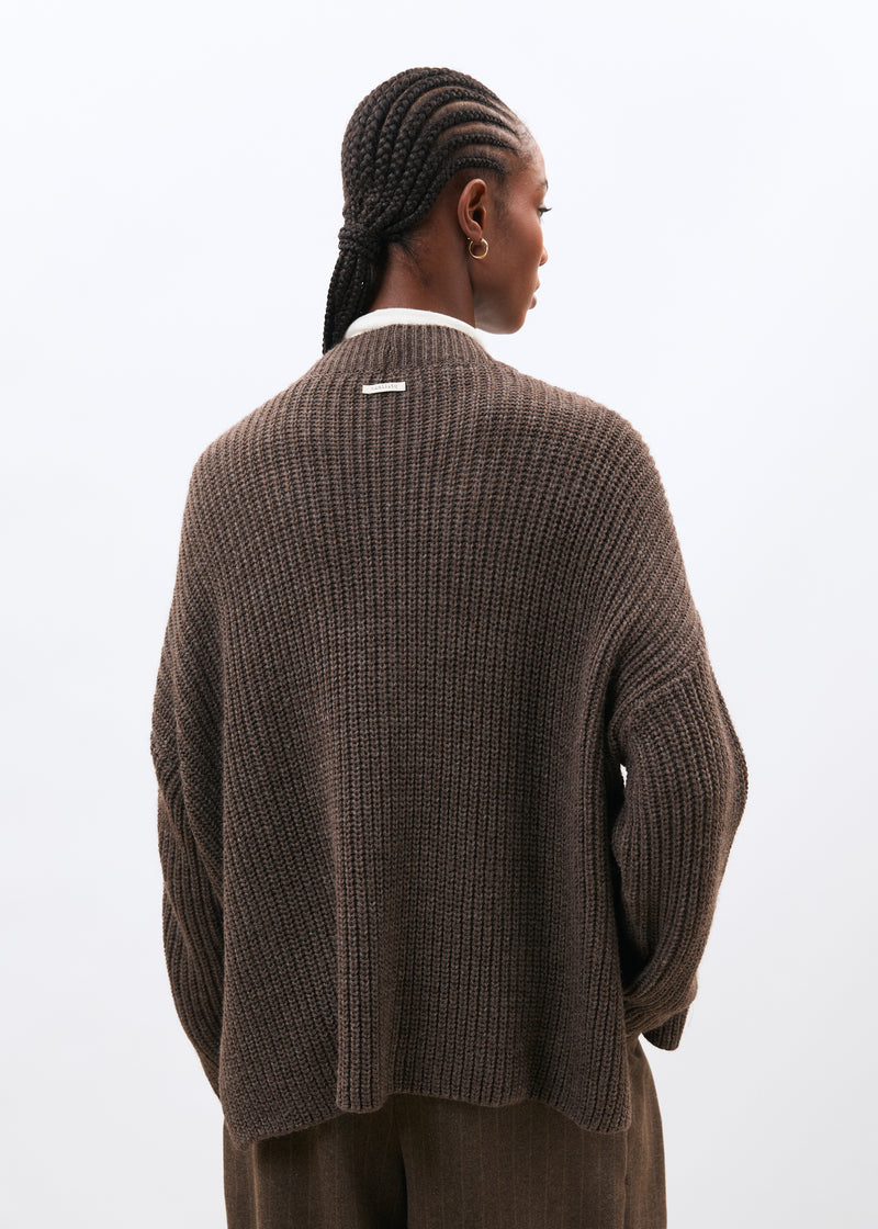 Cardigan taupe manches longues col V - TAUPE#couleur_TAUPE