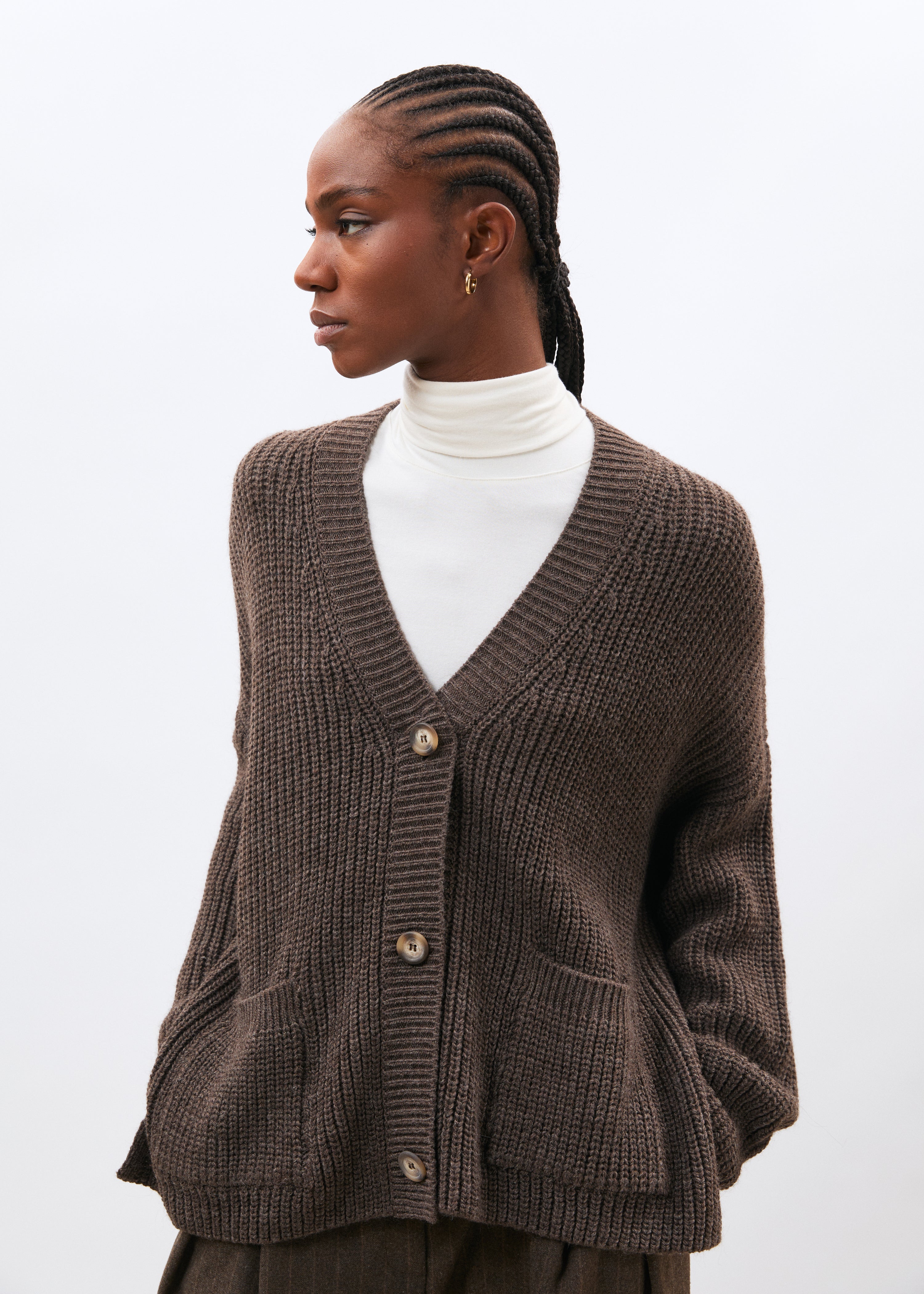 Cardigan taupe manches longues col V - TAUPE#couleur_TAUPE
