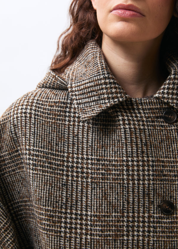 Blouson marron et écru en lainage prince de Galles - CHOCOLAT/OFF WHITE#couleur_CHOCOLAT/OFF WHITE