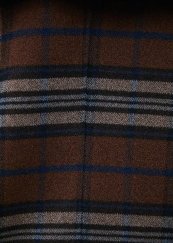 Manteau court marron double face à carreaux - CHOCOLAT#couleur_CHOCOLAT