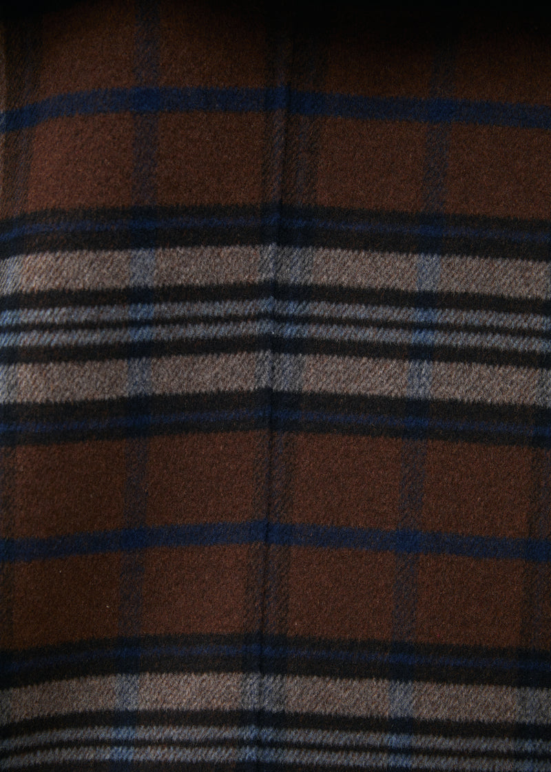 Manteau court marron double face à carreaux - CHOCOLAT#couleur_CHOCOLAT