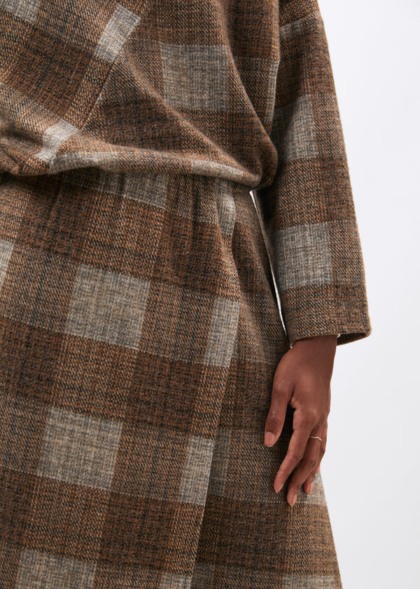 Jupe asymétrique à carreaux marron en jersey - marron#couleur_marron