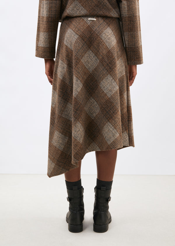 Jupe asymétrique à carreaux marron en jersey - marron#couleur_marron