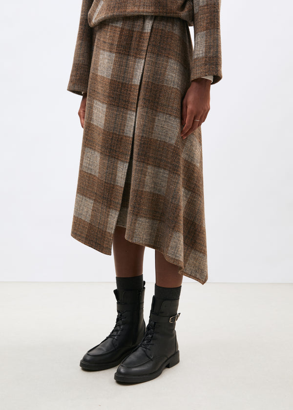Jupe asymétrique à carreaux marron en jersey - marron#couleur_marron