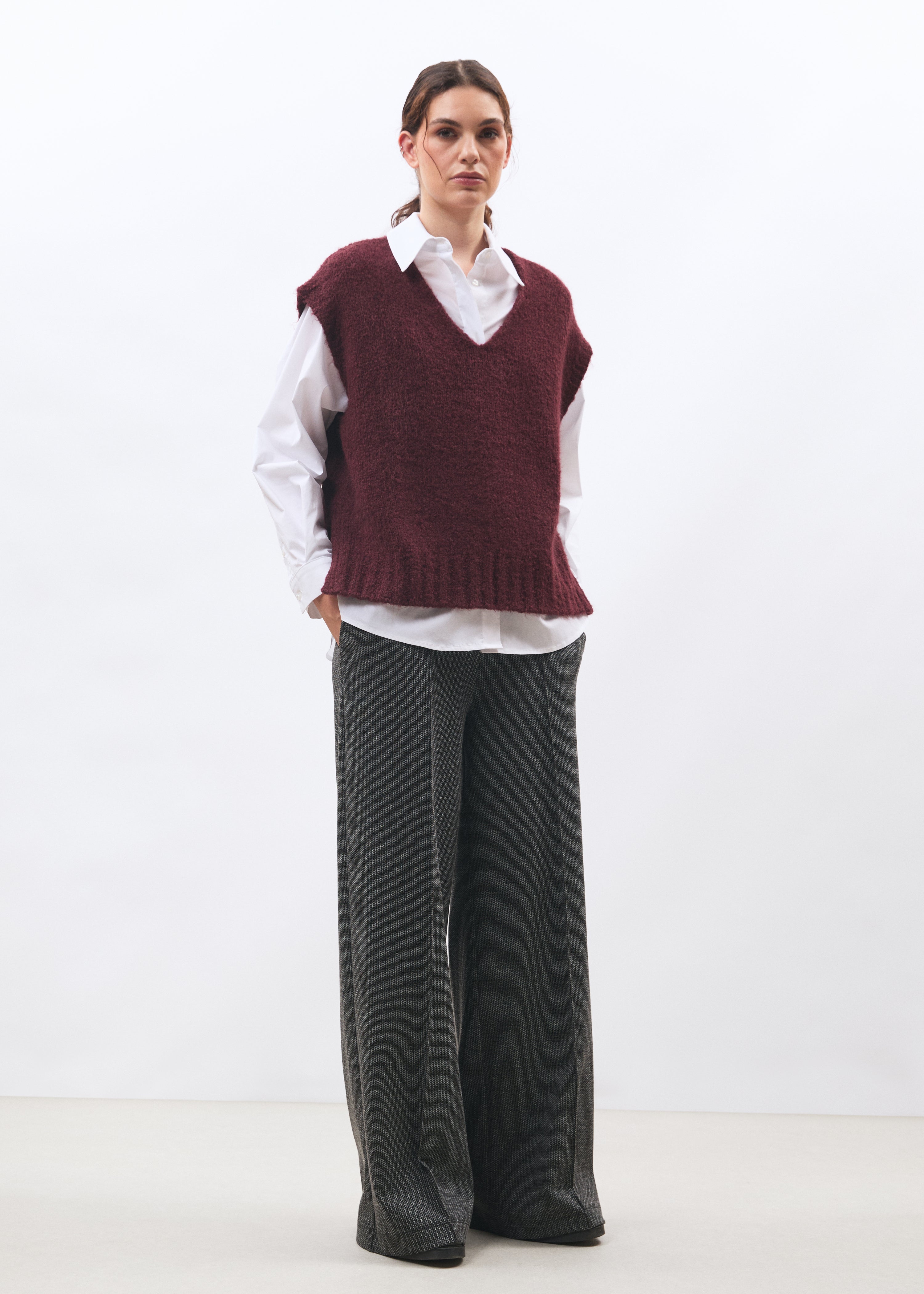 Pantalon large gris taille haute à motif pied de puces - ANTHRACITE#couleur_ANTHRACITE