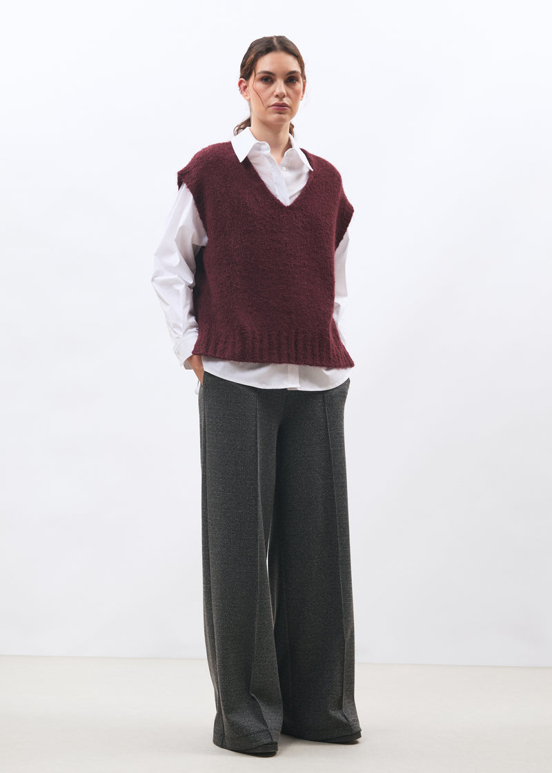 Pantalon large gris taille haute à motif pied de puces - ANTHRACITE#couleur_ANTHRACITE