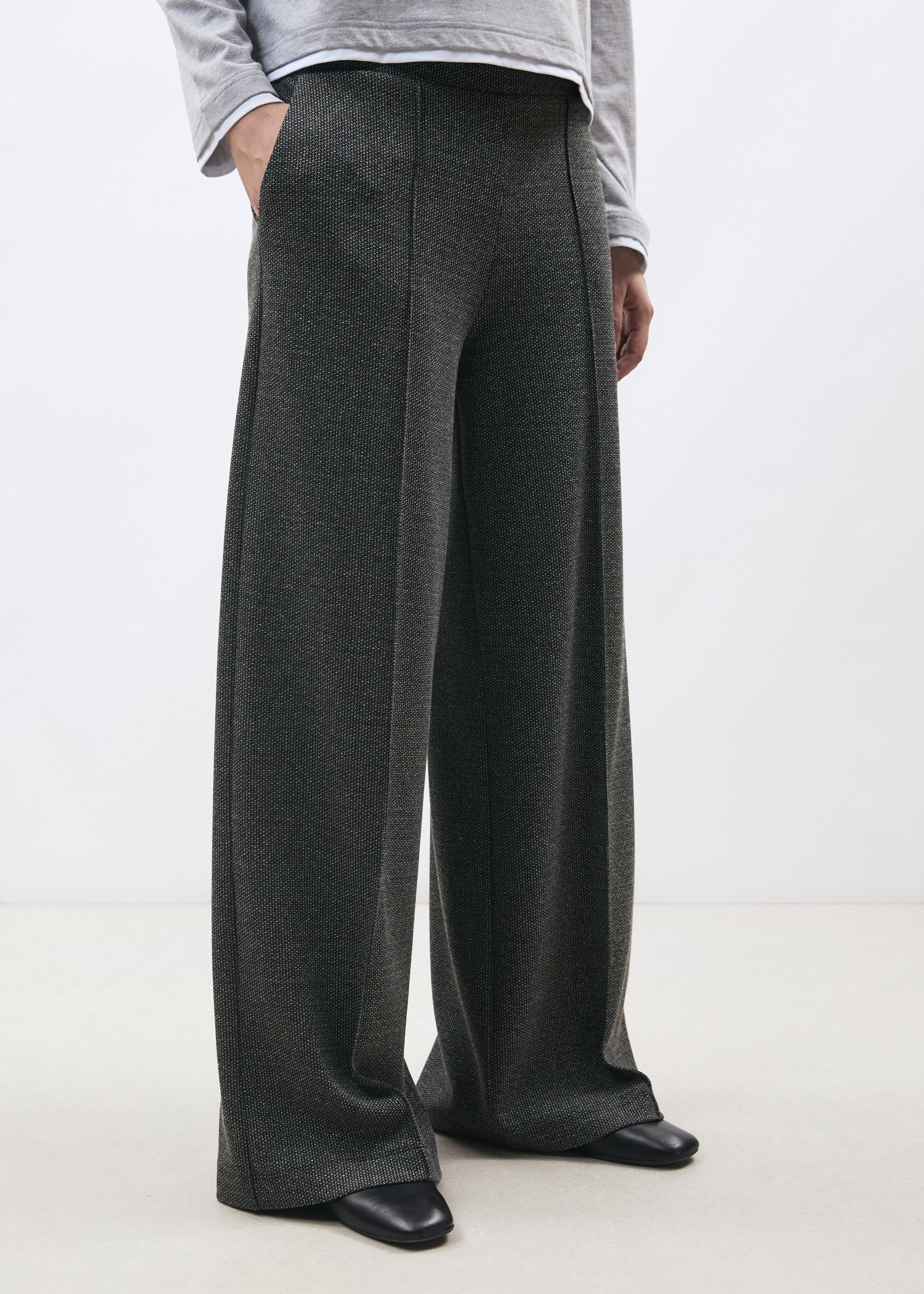 Pantalon large gris taille haute à motif pied de puces - ANTHRACITE#couleur_ANTHRACITE
