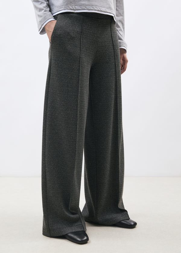 Pantalon large gris taille haute à motif pied de puces - ANTHRACITE#couleur_ANTHRACITE