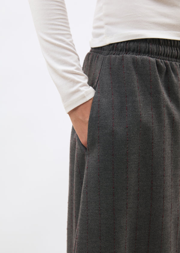 Pantalon large gris et bordeaux en flanelle rayée - ANTHRACITE/BORDEAUX#couleur_ANTHRACITE/BORDEAUX