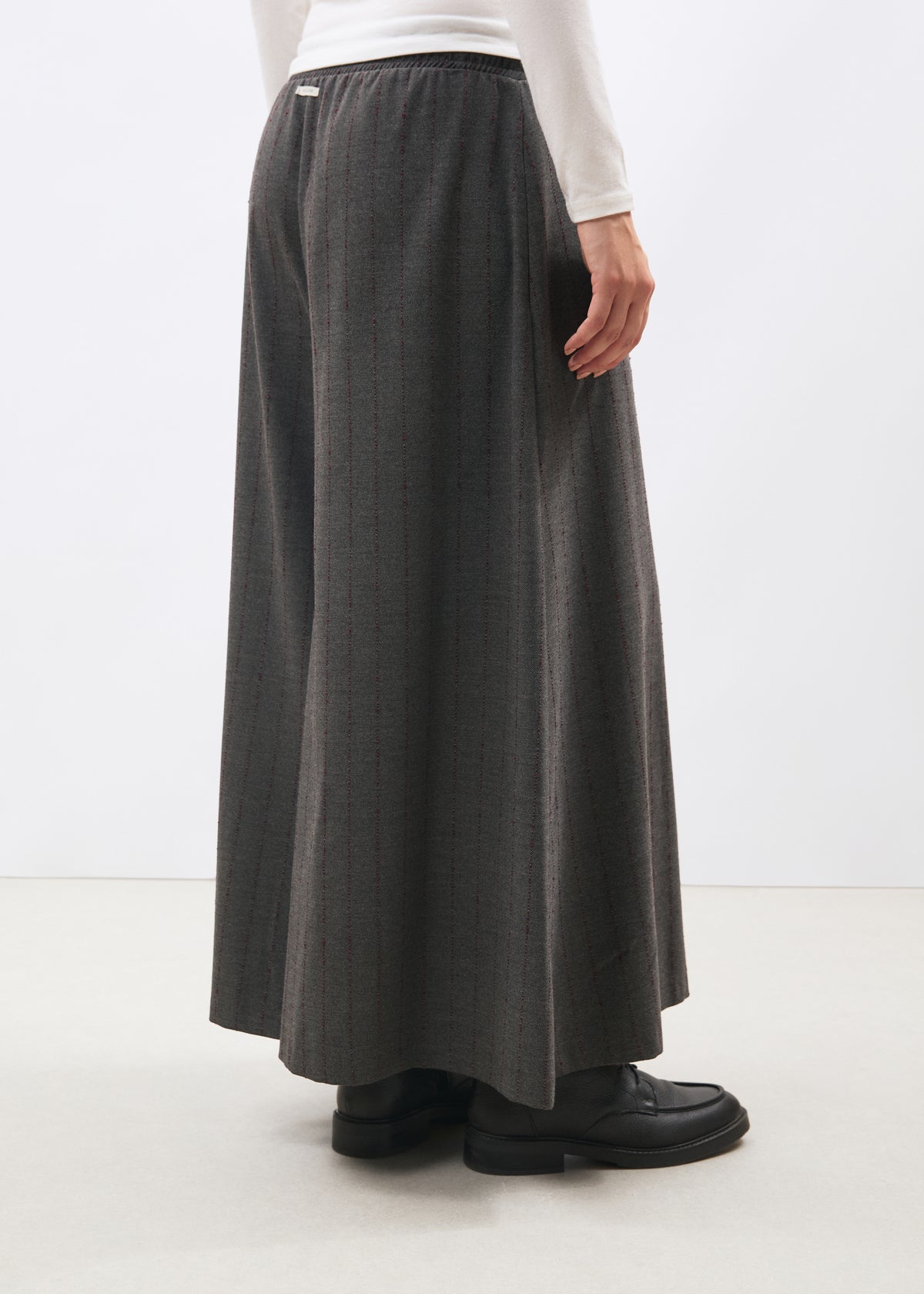 Pantalon large gris et bordeaux en flanelle rayée - ANTHRACITE/BORDEAUX#couleur_ANTHRACITE/BORDEAUX