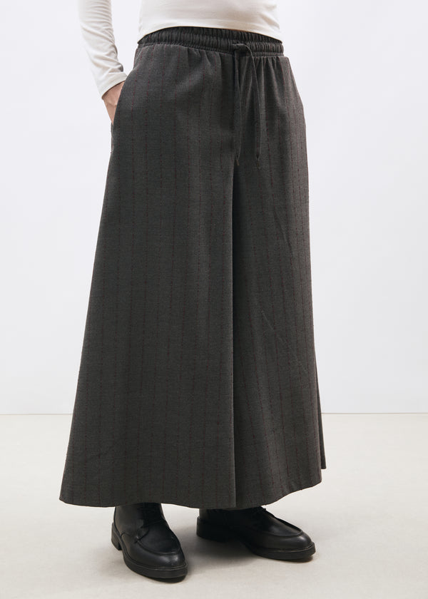 Pantalon large gris et bordeaux en flanelle rayée - ANTHRACITE/BORDEAUX#couleur_ANTHRACITE/BORDEAUX