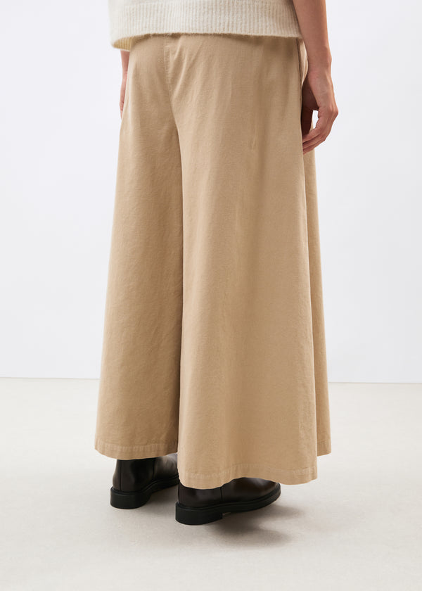 Pantalon large jupe-culotte beige en velours côtelé - SABLE#couleur_SABLE