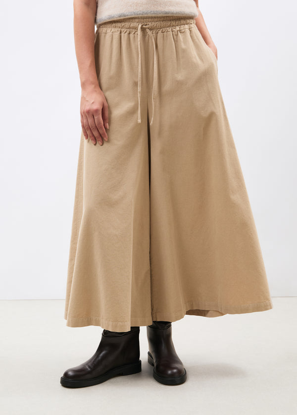 Pantalon large jupe-culotte beige en velours côtelé - SABLE#couleur_SABLE
