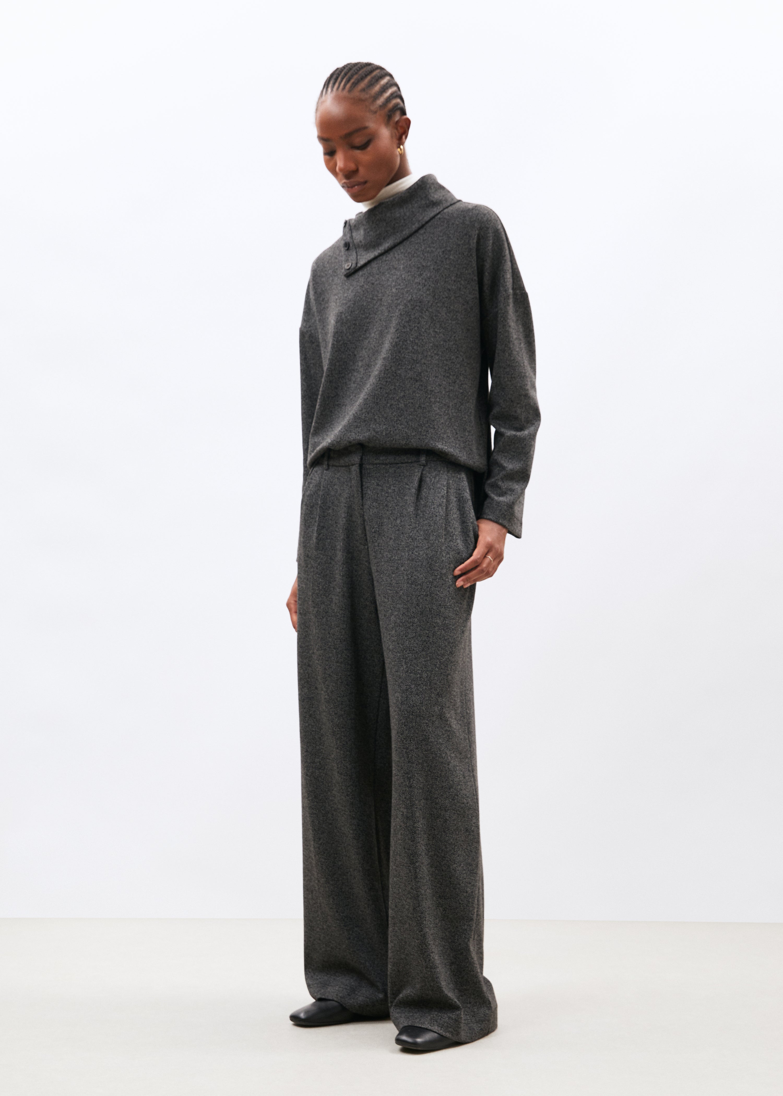 Pantalon large gris en jersey à imprimé chevrons - ANTHRACITE#couleur_ANTHRACITE