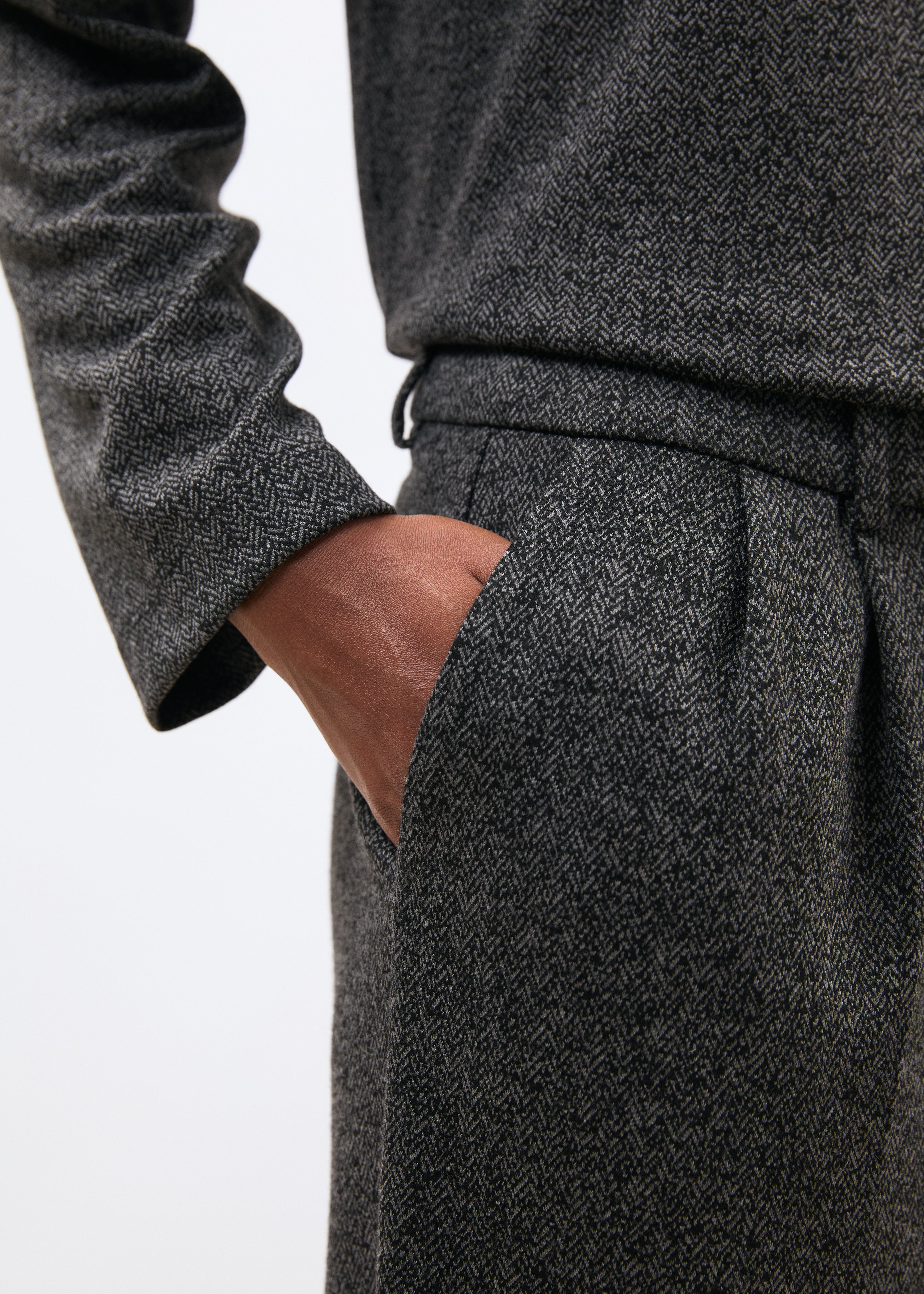 Pantalon large gris en jersey à imprimé chevrons - ANTHRACITE#couleur_ANTHRACITE