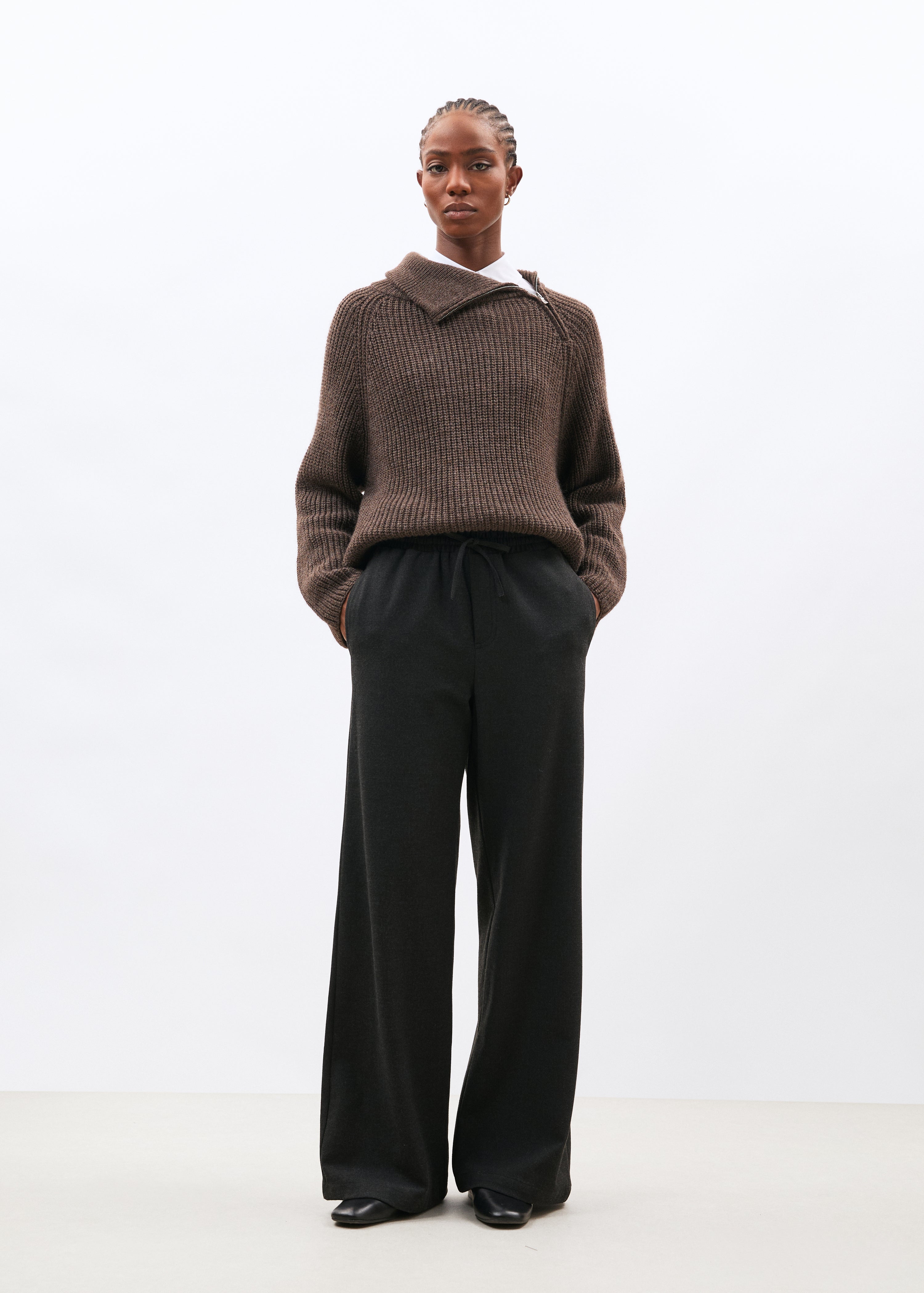 Pantalon large gris à imprimé - ANTHRACITE#couleur_ANTHRACITE