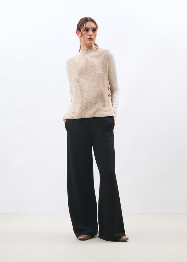 Pantalon large noir taille élastiquée - NOIR#couleur_NOIR