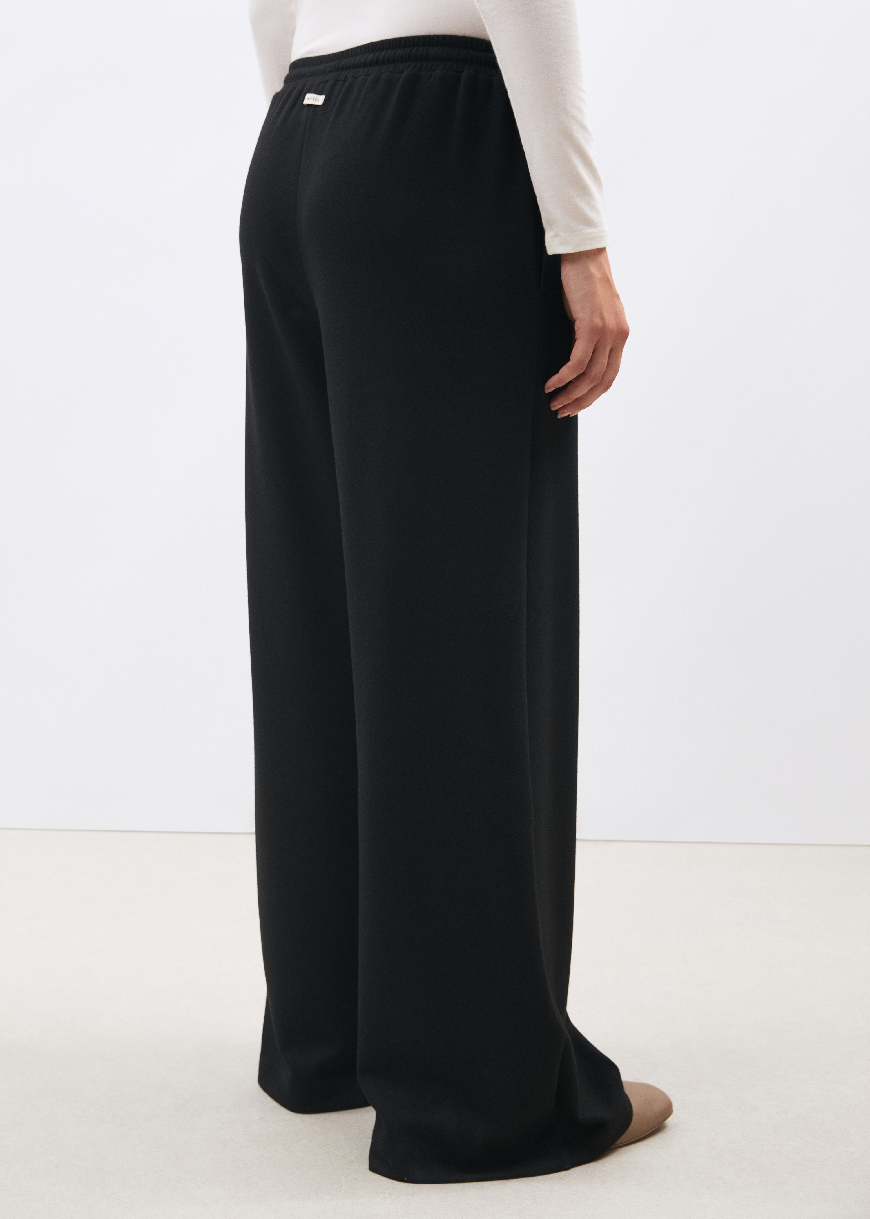 Pantalon large noir taille élastiquée - NOIR#couleur_NOIR
