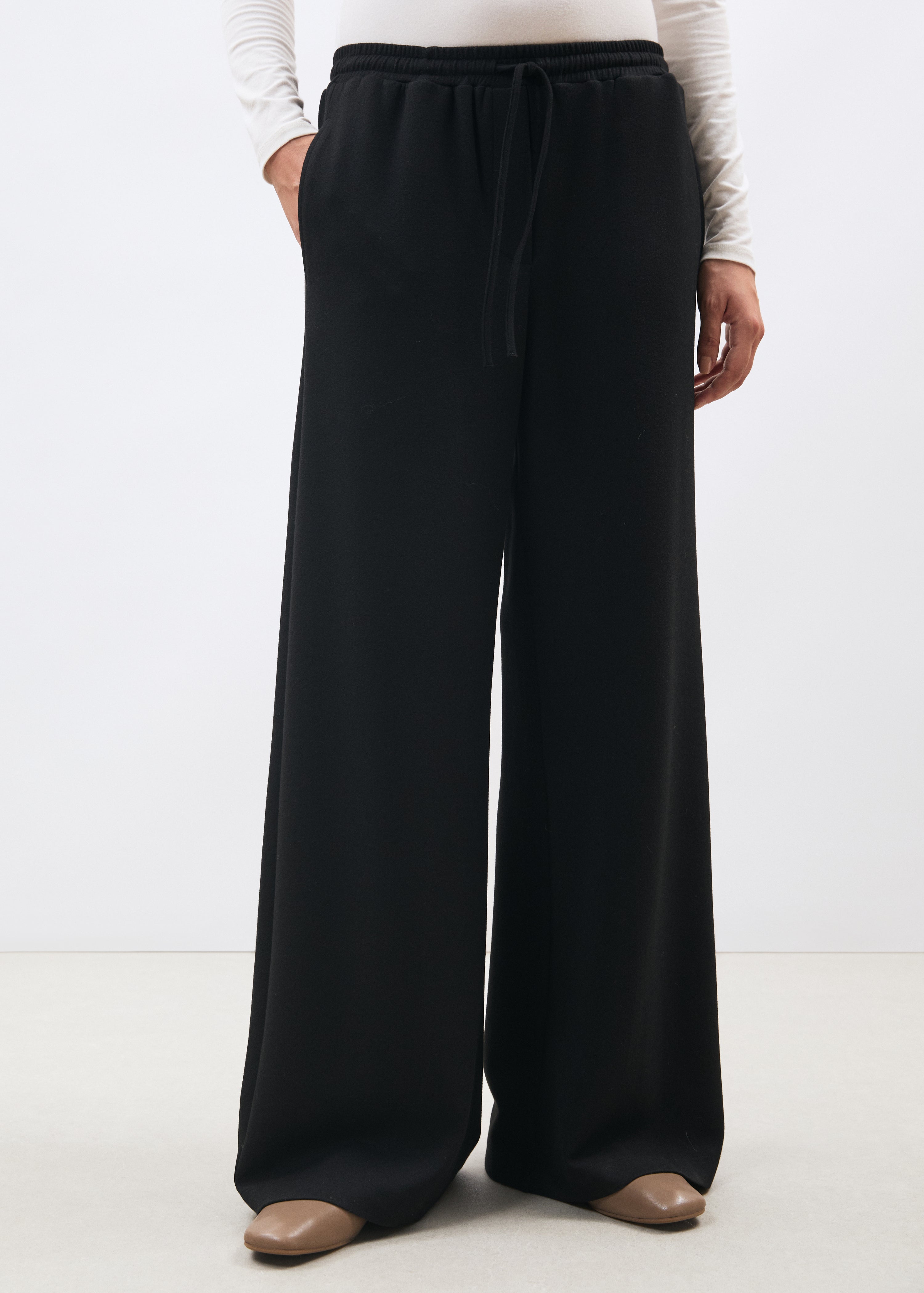 Pantalon large noir taille élastiquée - NOIR#couleur_NOIR