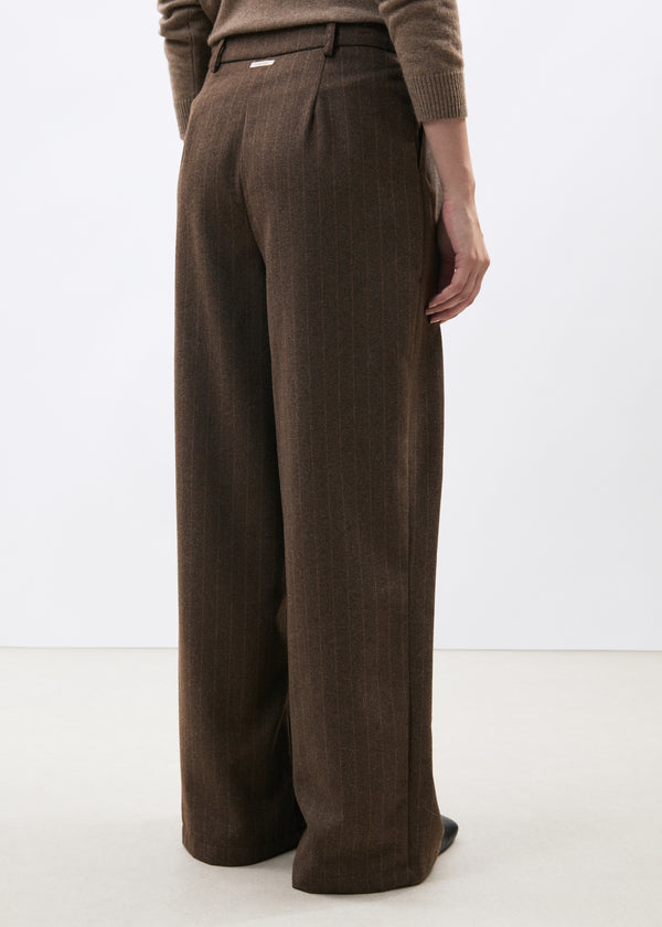 Pantalon large taupe en flanelle à rayures - TAUPE#couleur_TAUPE