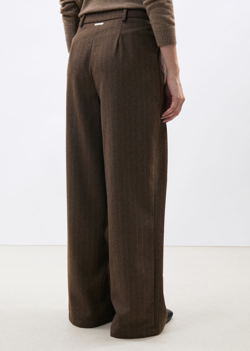Pantalon large taupe en flanelle à rayures - TAUPE#couleur_TAUPE
