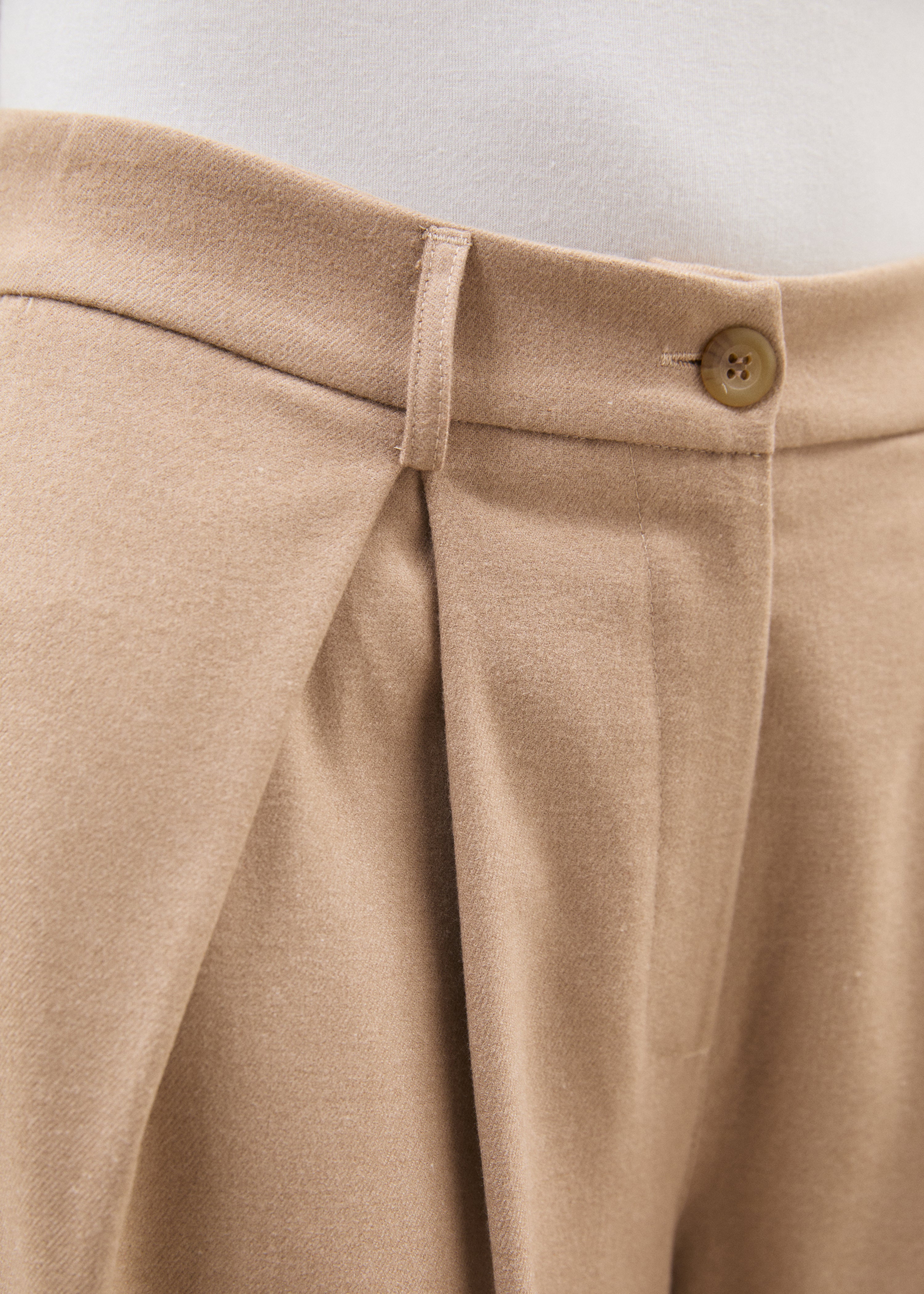 Pantalon large beige en flanelle - SABLE#couleur_SABLE