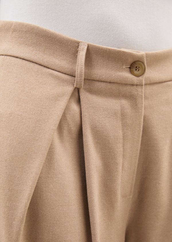 Pantalon large beige en flanelle - SABLE#couleur_SABLE